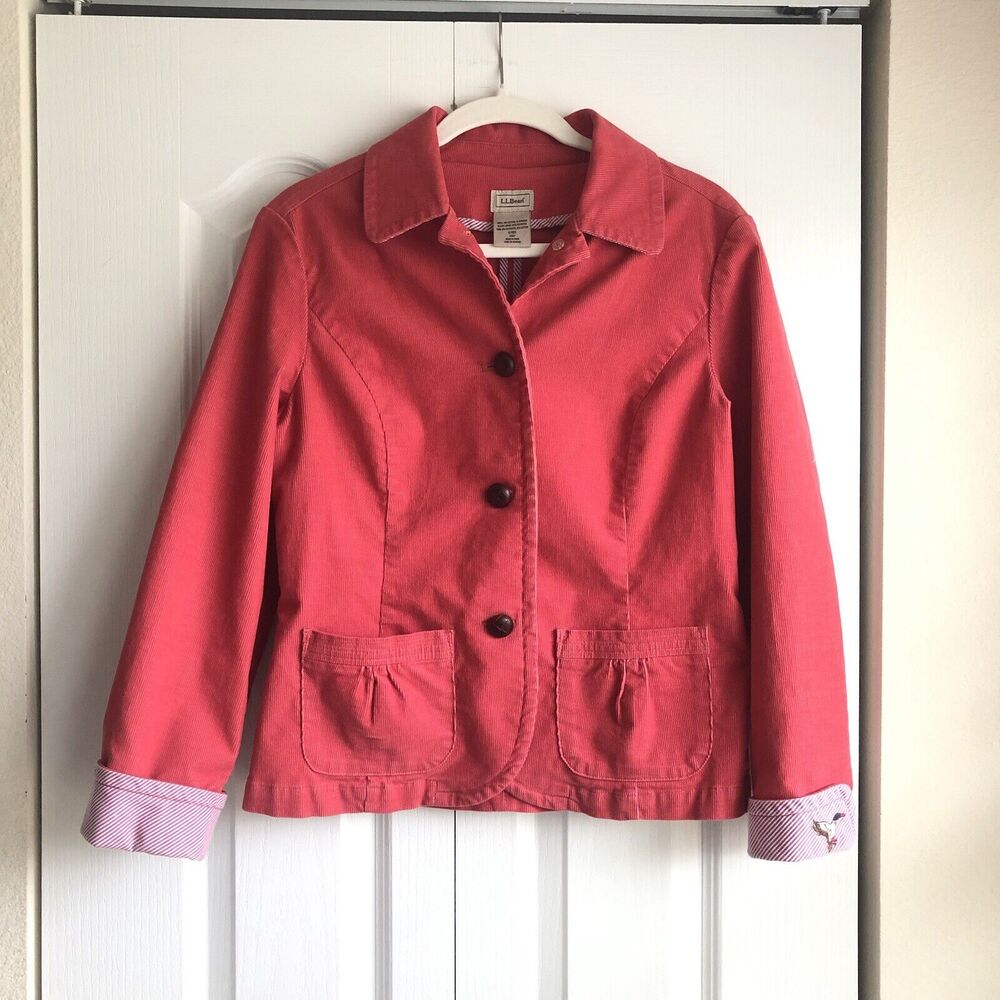 Vintage L.L.‎ Bean Blazer Jacket Womens Size 10 Coral Pink Line Corduroy Classic
